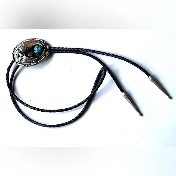 Navajo Turquoise, Coral, & Claw Bolo Tie - Picture 14 of 15